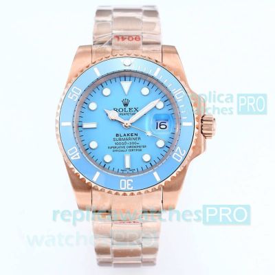 AAA Reissue Rose Gold Rolex Submariner Blaken Tiffany Dial 8215 Watch 40mm 